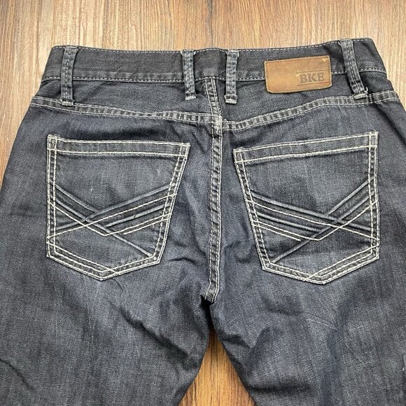 BKE Jeans Mens 30S Blue Carter Straight Western Denim Buckle Stretch Dark Wash - Picture 4 of 10